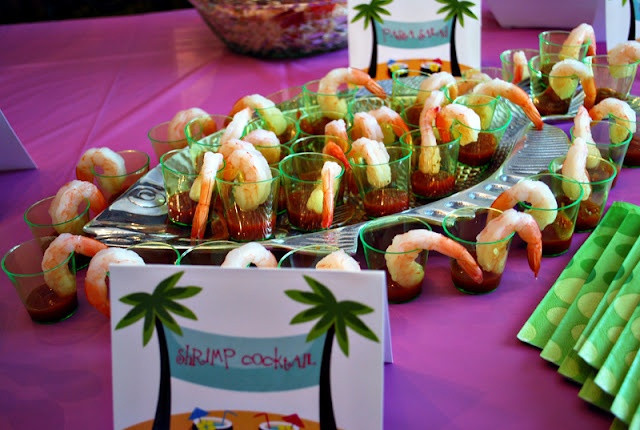 Beach Party Finger Food Ideas
 Shrimp Cocktails per cute idea for a tropical themed