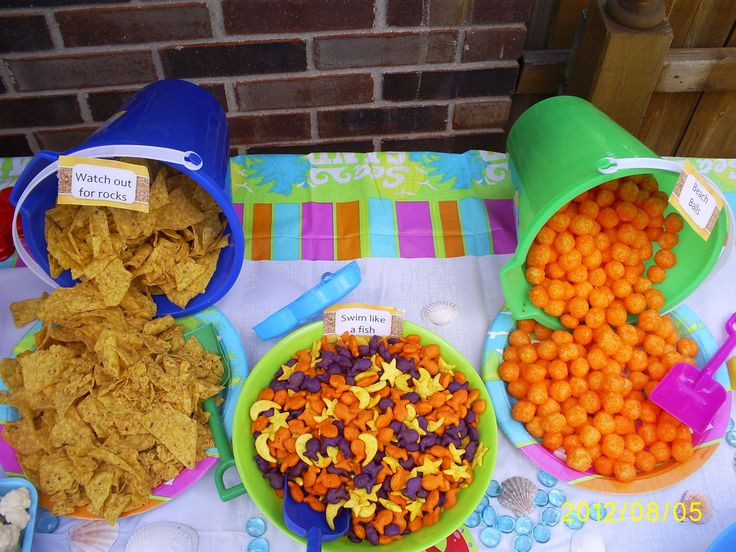 Beach Party Food Ideas For Adults
 pool party food= Doritos gold fish cheese puffs