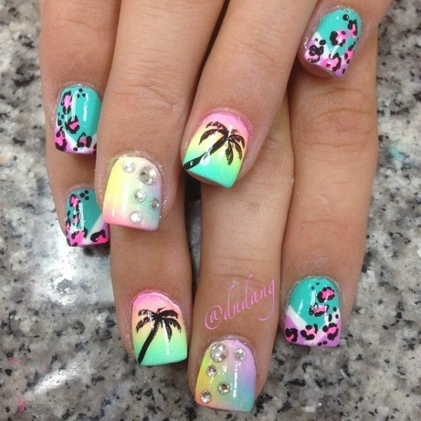 Beach Themed Nail Art
 23 Animal Print and Palm Trees 40 Awesome Beach Themed