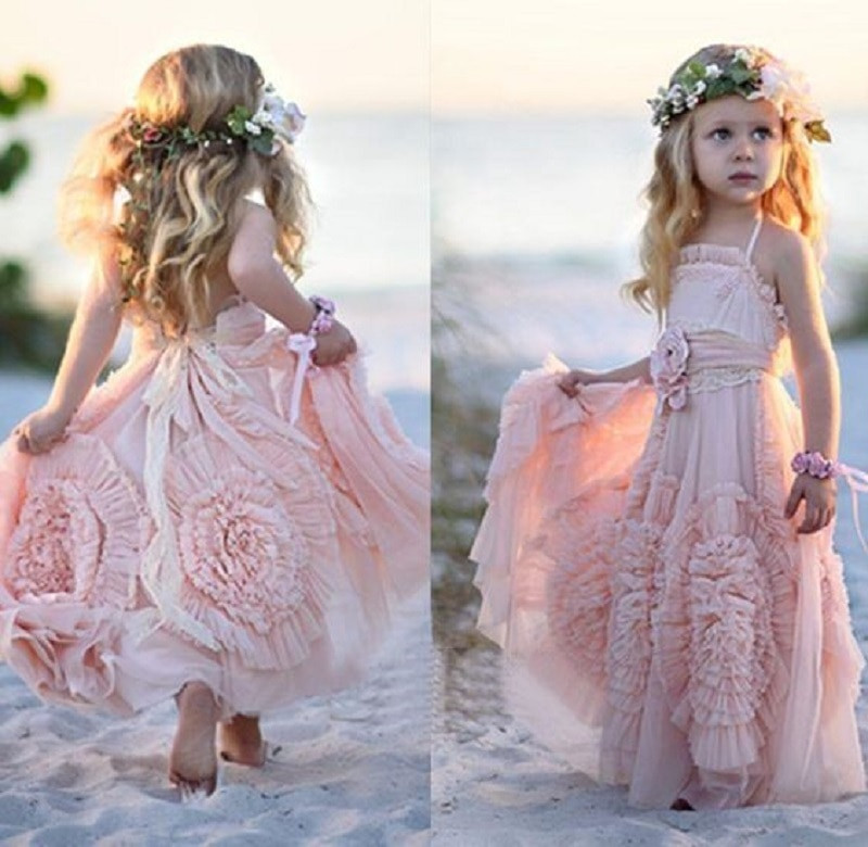 Beach Wedding Flower Girl Dresses
 Aliexpress Buy Chiffon Pink Long Halter Beach Flower