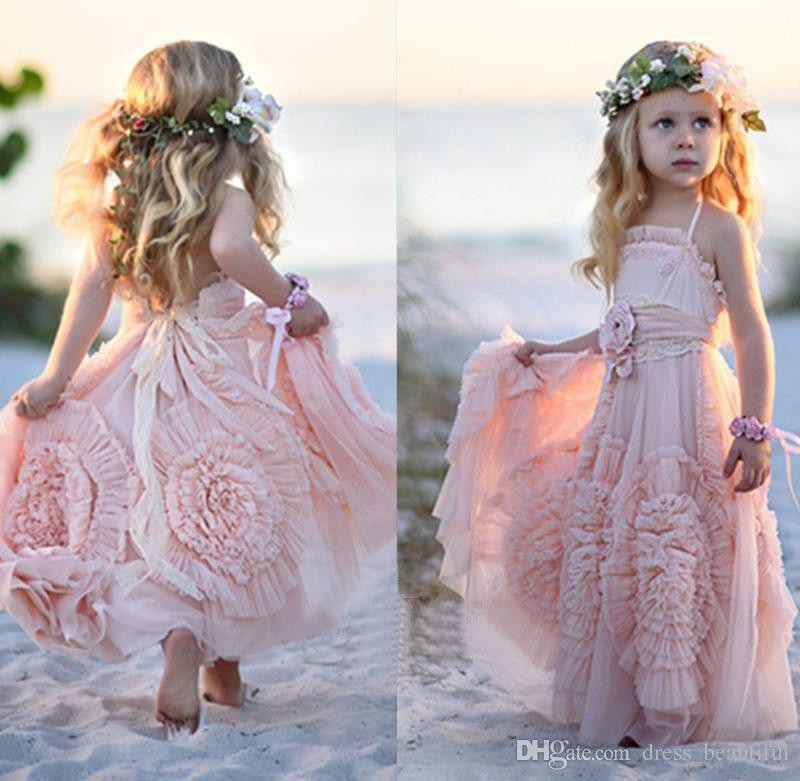 Beach Wedding Flower Girl Dresses
 Pink Halter Little Girls Party Dresses 2017 Chiffon