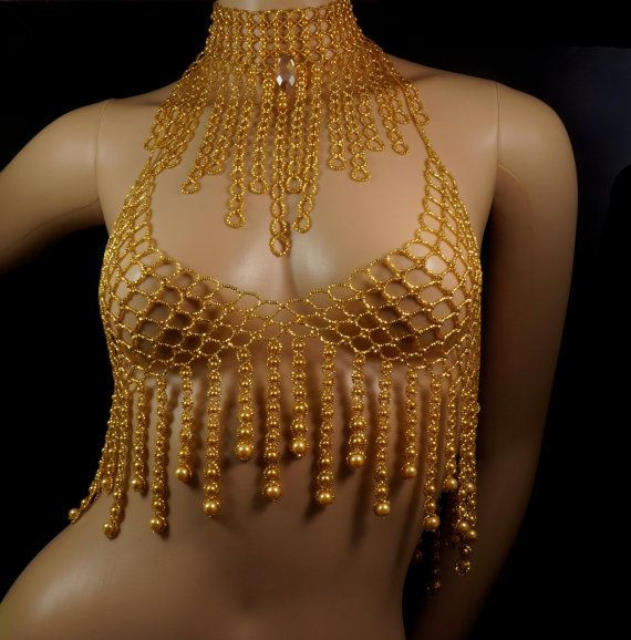 Beaded Body Jewelry
 Gold pearl fringe beaded body jewelry matching by