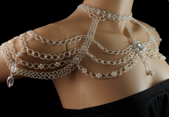 Beaded Body Jewelry
 1920 s crystal silver Czech glass off the shoulder beaded