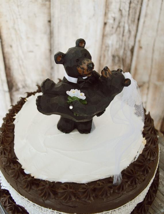 Bear Wedding Cake Topper
 Black bear bride and groom wedding cake topper centerpiece