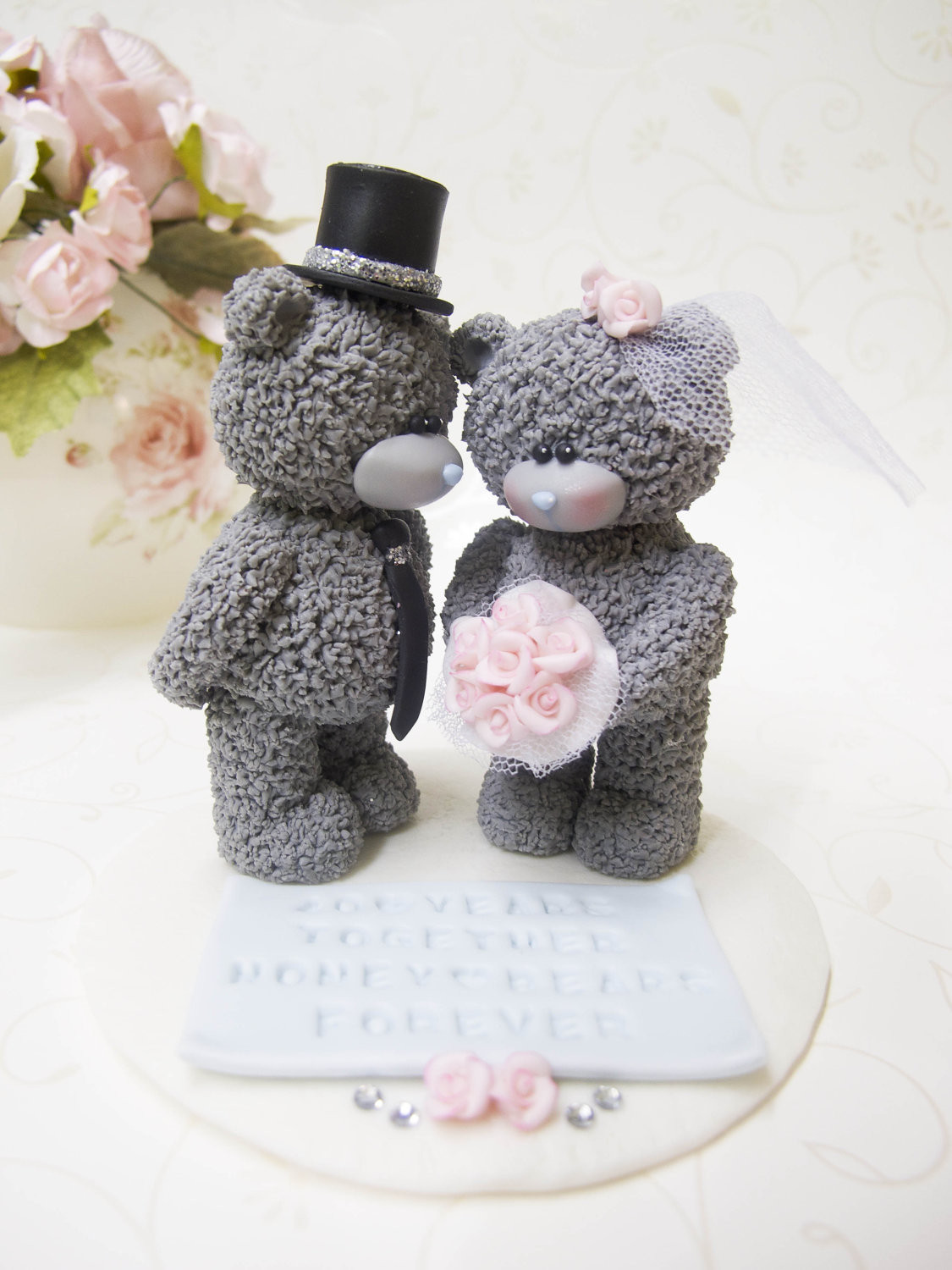 Bear Wedding Cake Topper
 Ellegant bears couple custom wedding cake topper with name