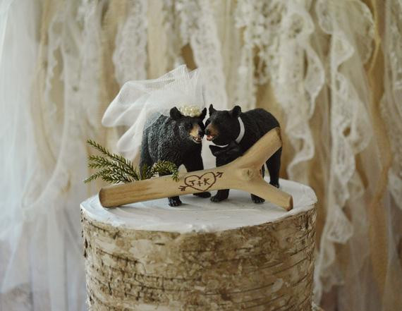 Bear Wedding Cake Topper
 Black bear wedding cake topper wood heart by MorganTheCreator