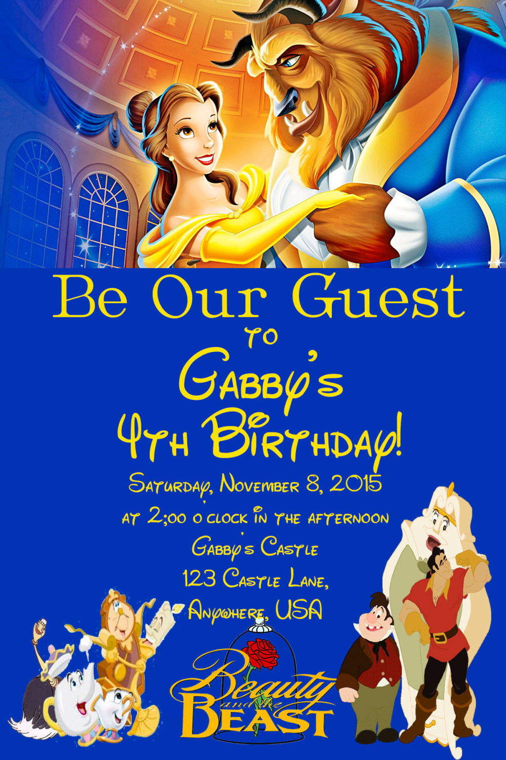 Beauty And The Beast Birthday Invitations
 Beauty and the Beast Birthday Invitation