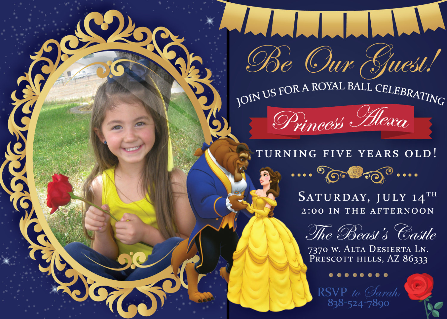 Beauty And The Beast Birthday Invitations
 Beauty and the Beast Birthday Party Printable Invitation