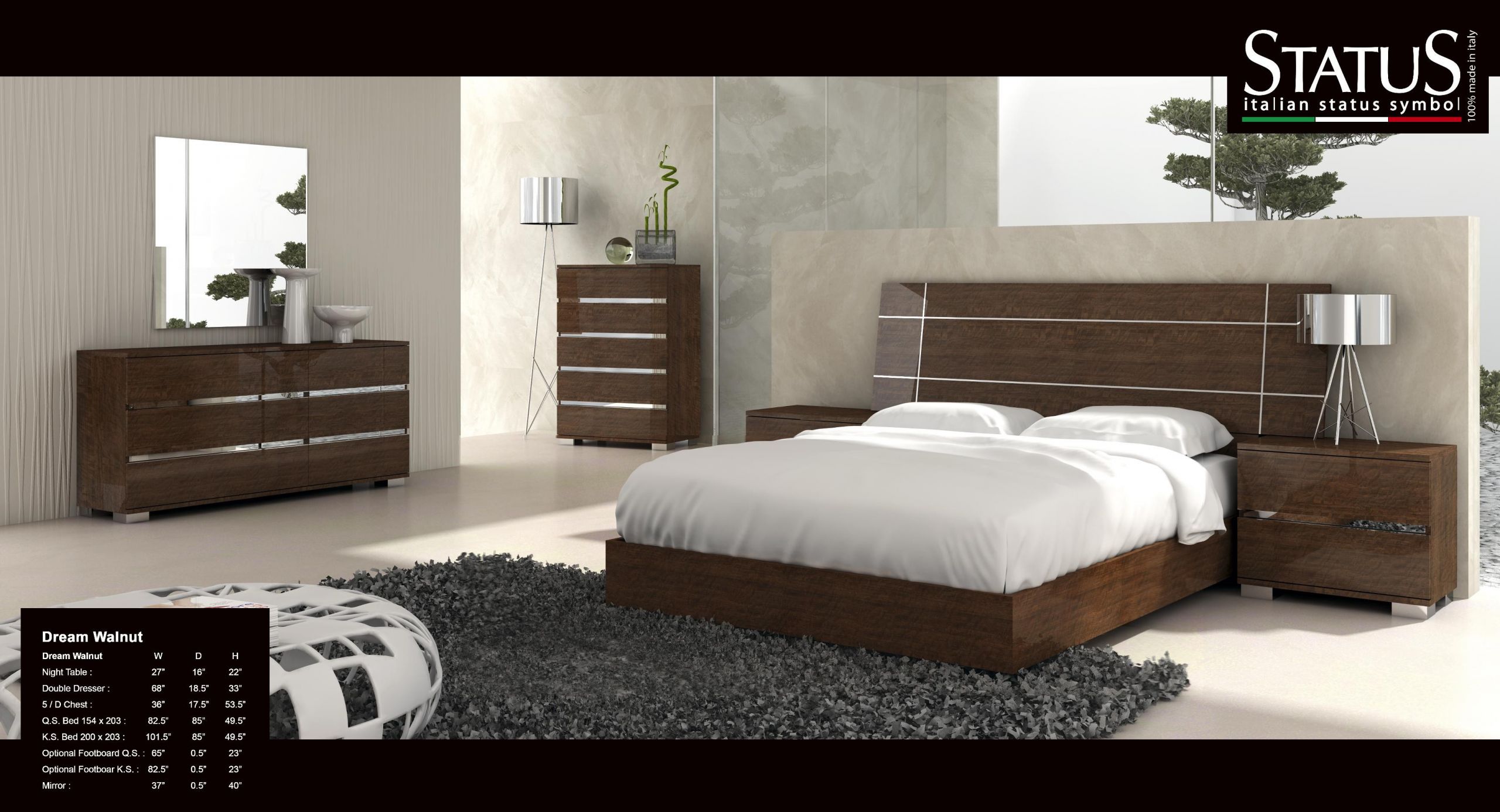 Bedroom Set Modern
 Dream King Size Modern Design Bedroom Set Walnut 5 PC Bed