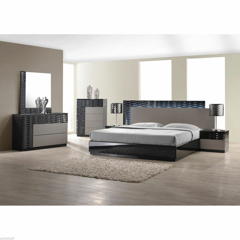 Bedroom Set With Led Lights
 Modern King Size Bed Platform Frame w LED Lighting