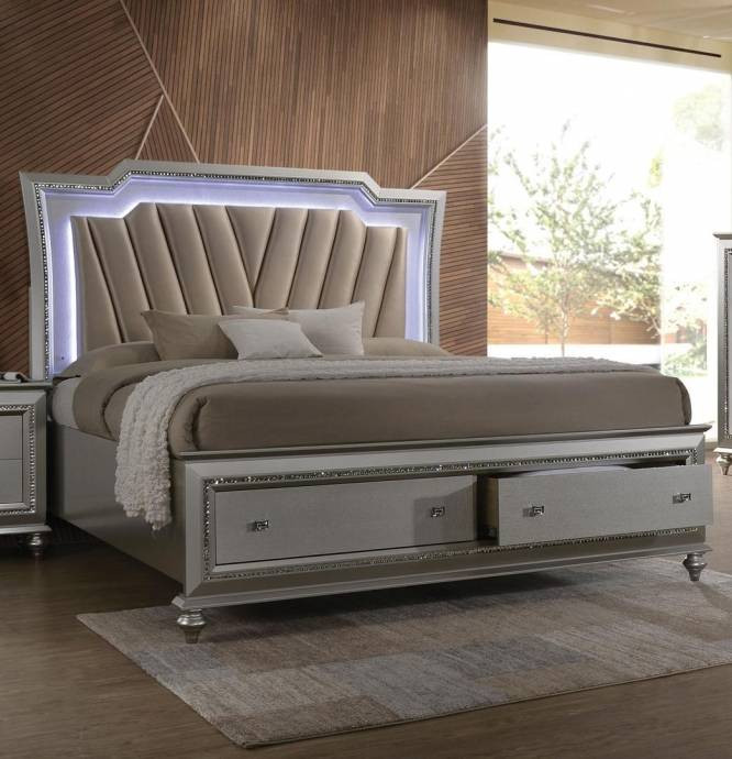 Bedroom Set With Led Lights
 Glam Queen Storage Bedroom Set 3P w LED Lights Champagne