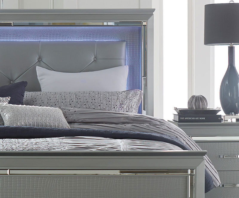 Bedroom Set With Led Lights
 TYLER Modern 5pcs Grey Queen King LED Lighted Headboard