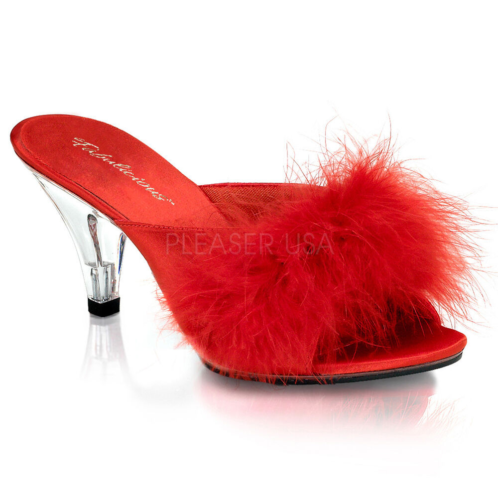 Bedroom Shoes For Womens
 PLEASER BEL301F R SAT y Bedroom Red Marabou Feather