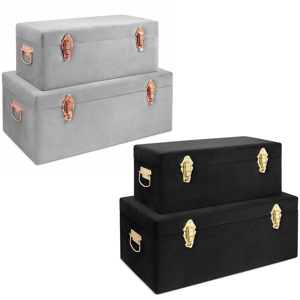 Bedroom Storage Trunk
 Beautify Set of 2 Velvet Storage Trunks Box Grey Black for