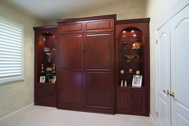 Bedroom Wall Storage Cabinets
 Stained Wood Wall Bed & Side Cabinets Traditional