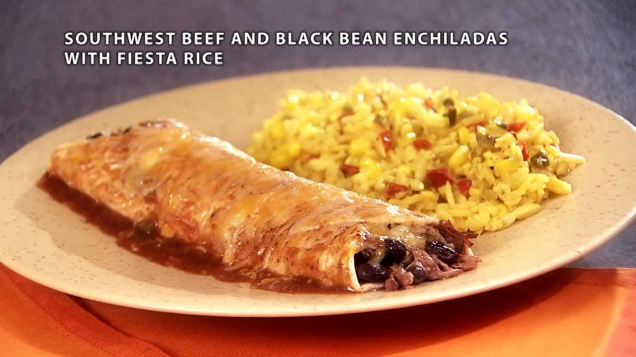 Beef And Bean Enchiladas
 Southwest Beef and Black Bean Enchiladas with Fiesta Rice