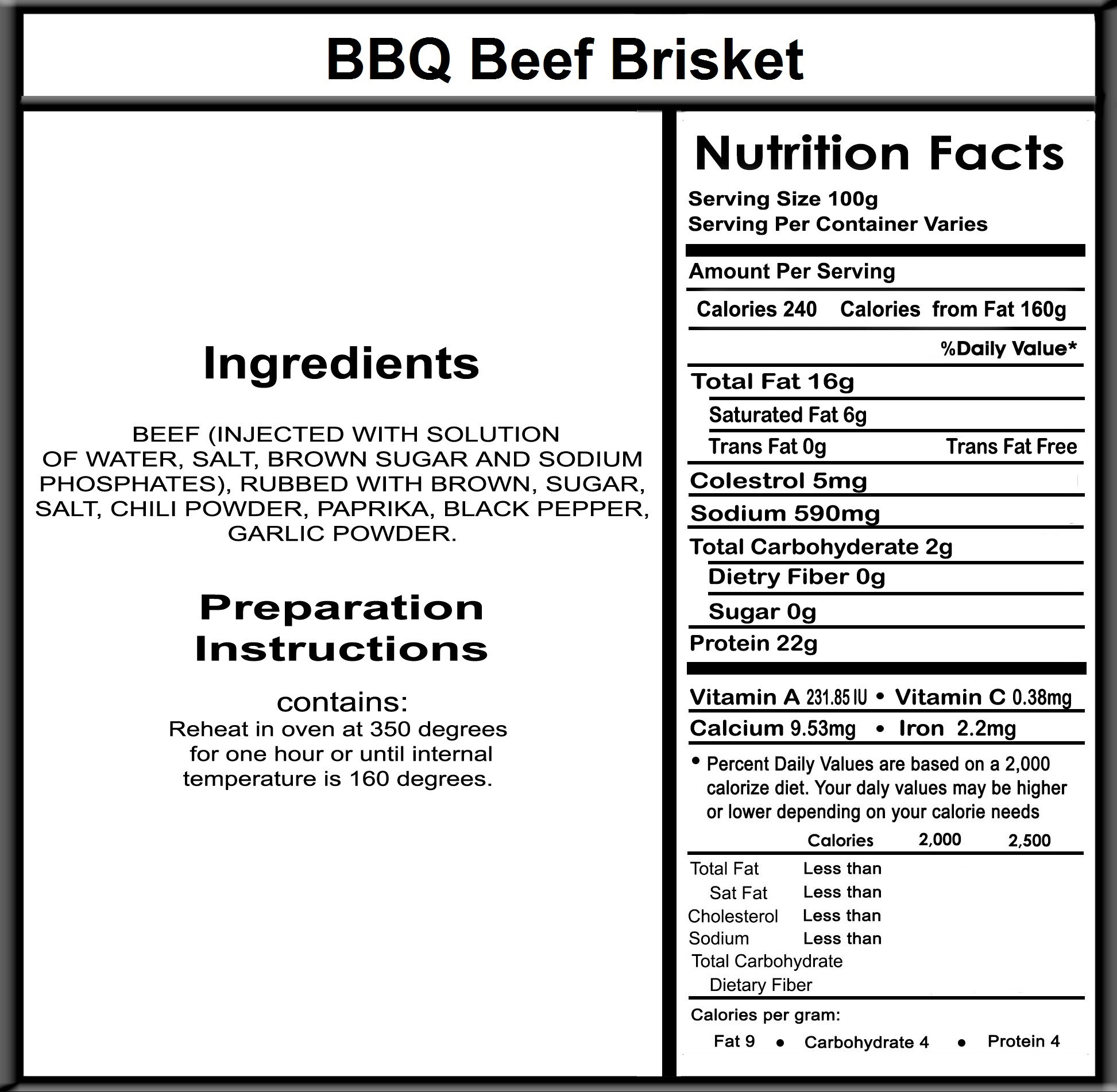 Beef Brisket Nutrition
 BBQ Beef Brisket Simply Southern Sides INC dba Sides To