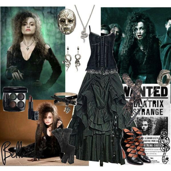 Bellatrix Lestrange Costume DIY
 Interestingly everyone has her wear dark smokey makeup