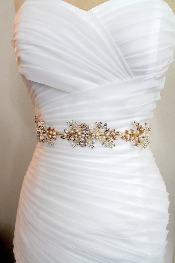 Belt For Wedding Dress
 f Gold or Rose gold Leaf Vine Wedding Dress Belt Boho