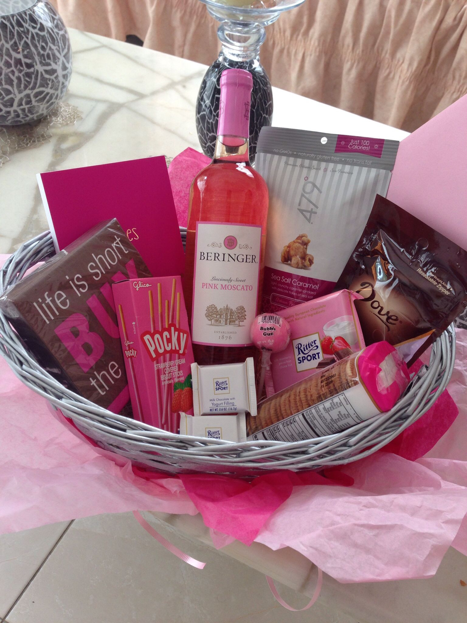 Best Gift Basket Ideas
 The best friend basket with pink moscato