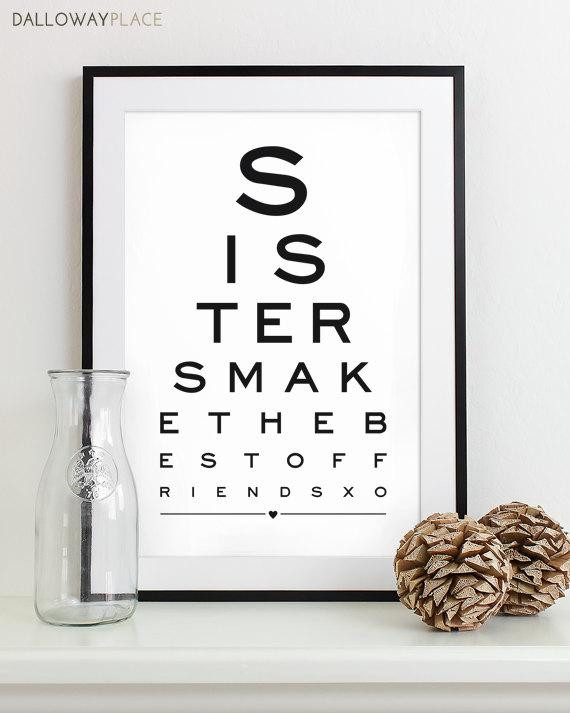 Best Gift Ideas For Sister
 Maid of Honor Gift For Sister Art Print Eye Chart quote art