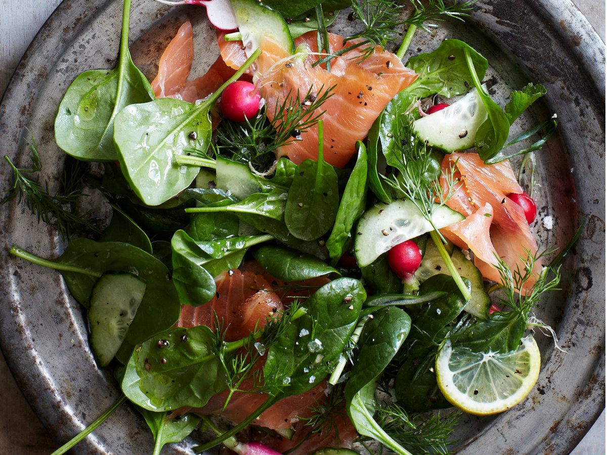 Best Salmon Salad Recipe
 Spinach and Smoked Salmon Salad with Lemon Dill Dressing