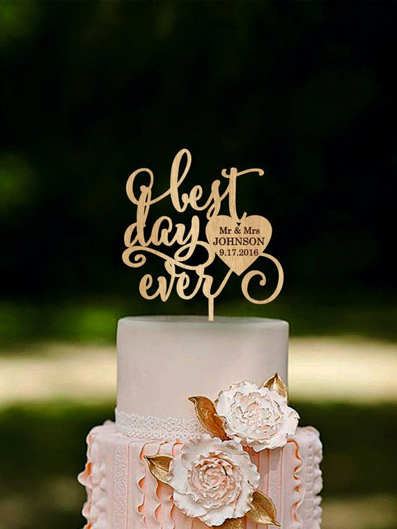 Best Wedding Cake Toppers
 Best Day Ever Wedding Cake Topper Custom Wedding Topper Gold