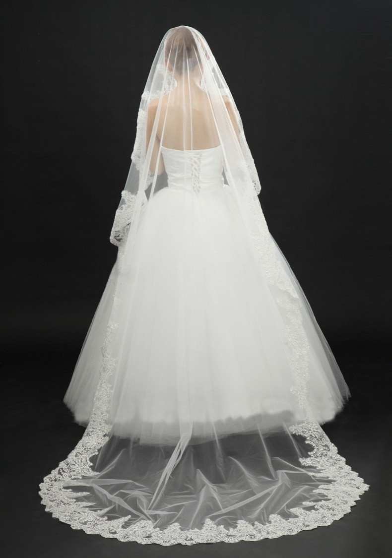 Best Wedding Veils 2014
 Best Selling 2015 Sequins Lace Edge Tulle White Ivory Long