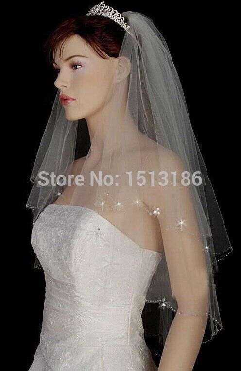 Best Wedding Veils 2014
 Best Selling 2014 Shiny Circular Beads Edge Wedding Veil