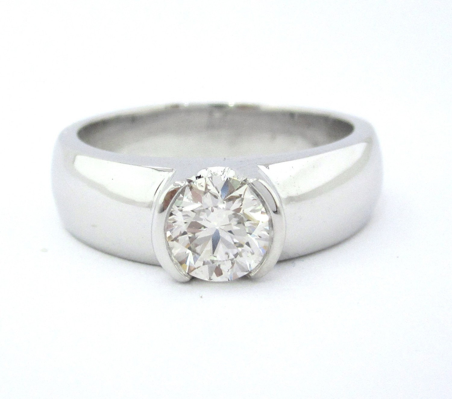 Bezel Wedding Band
 Round diamond engagement ring semi bezel set 1 00ctw by KNRINC