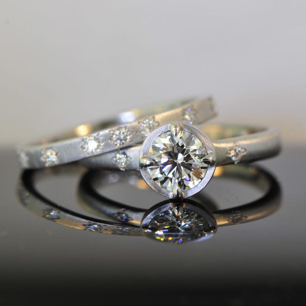 Bezel Wedding Band
 Prong and Bezel Set Diamond Engagement Ring
