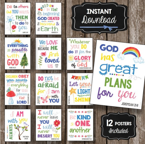 Bible Verses For Kids Room
 Scripture Posters BUNDLE Kids Bible Verses Printable Wall