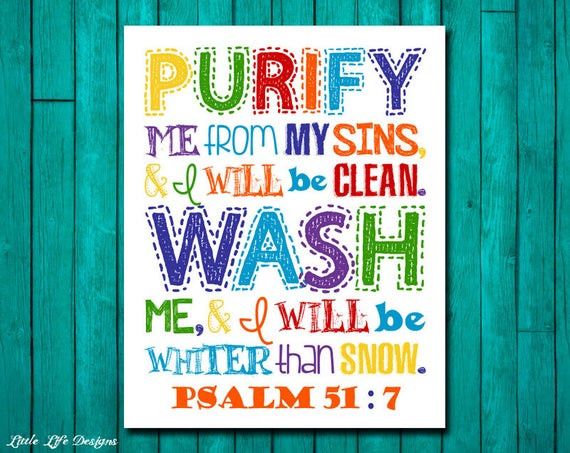 Bible Verses For Kids Room
 Psalm 51 7 Kids Bathroom Wall Art Christian Decor Christian