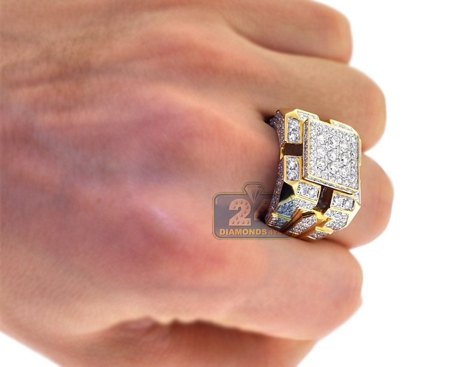 Big Square Diamond Rings
 Mens Diamond Square Signet Ring 14K Yellow Gold 4 12 ct