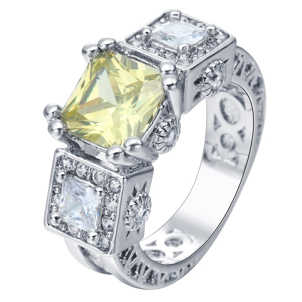 Big Square Diamond Rings
 large square Yellow promise Rings jewelry princess yellow