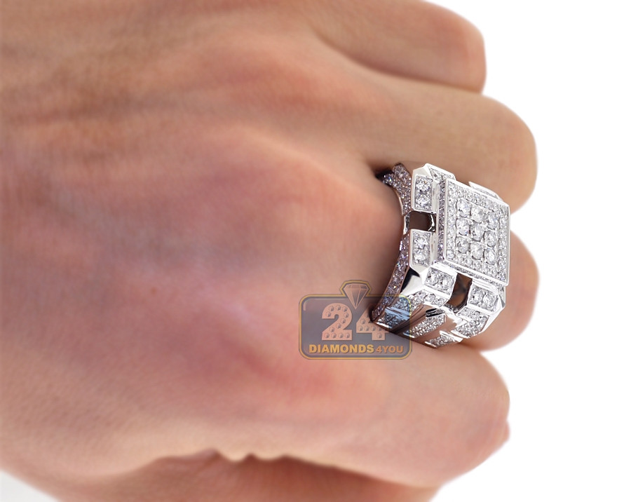 Big Square Diamond Rings
 Mens Square Diamond Signet Ring 14K White Gold 4 07 ct