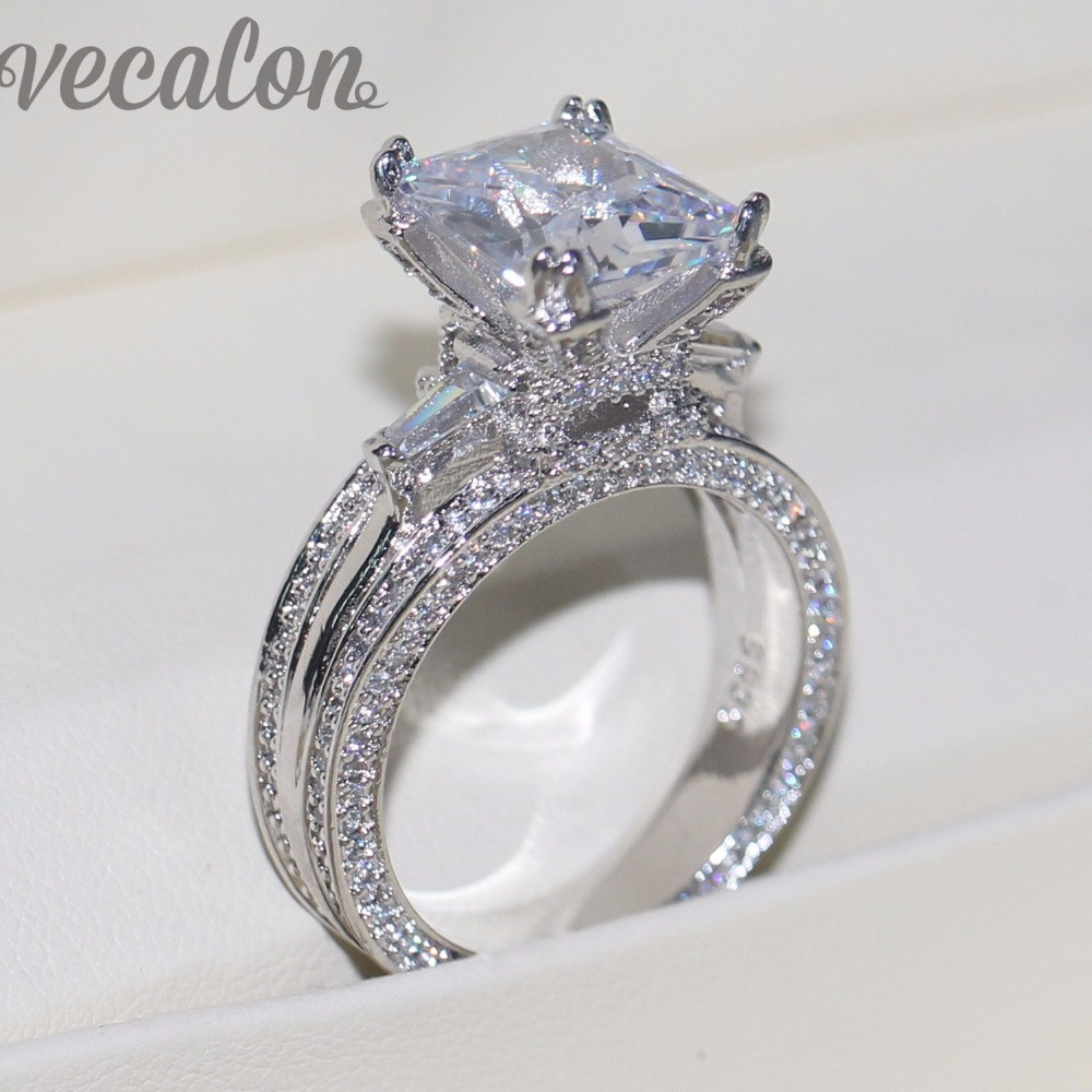 Big Wedding Rings For Women
 Vecalon Women Big Jewelry ring Princess Cut 10ct AAAAA
