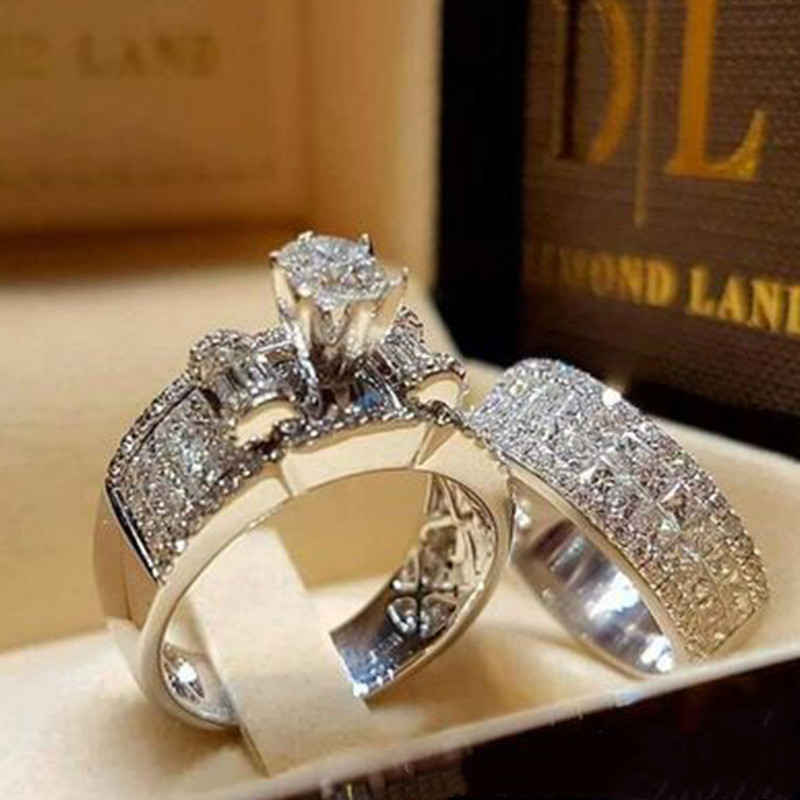 Big Wedding Rings For Women
 Luxury Female Crystal Zircon Ring Set Gorgeous Big Wedding