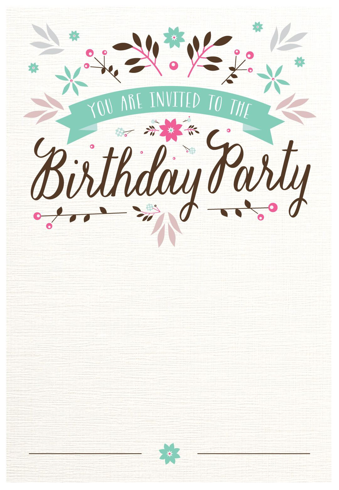 Birthday Card Invitation Templates
 Flat Floral Free Printable Birthday Invitation Template