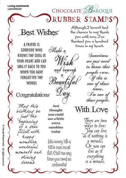 Birthday Card Sentiments
 Loving Sentiments Rubber stamp sheet A5