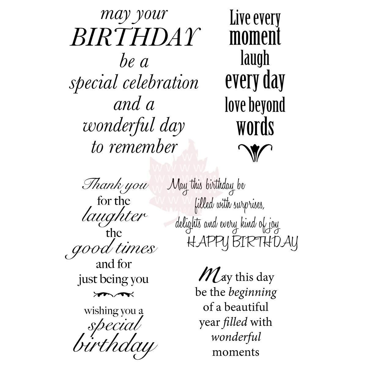 Birthday Card Sentiments
 Woodware Clear Stamp Set Delightful Verse