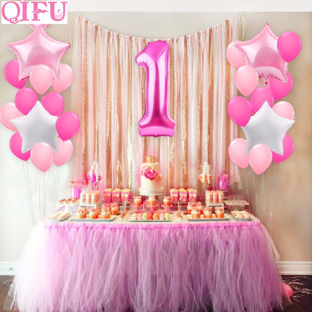 Birthday Decoration Ideas For Baby Girl
 QIFU 25pcs e Year Old 1st birthday Balloons Girl Baby