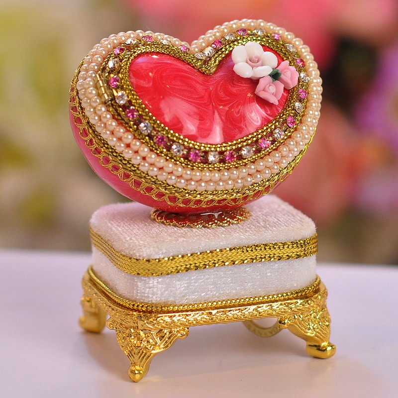 Birthday Gift For Girls
 Egg carving cutout small heart jewelry music box ring