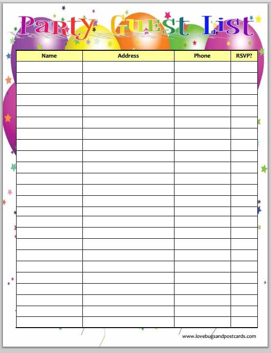 Birthday Gift List
 FREE Printable Birthday Party Guest List Planner