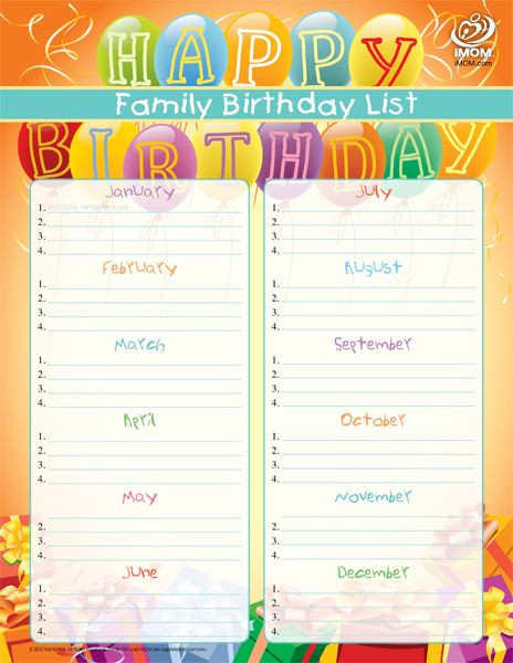 Birthday Gift List
 Family Birthday List