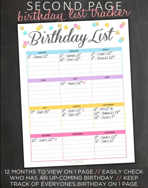 Birthday Gift List
 Gift List Tracker Birthday List Tracker PRINTABLE