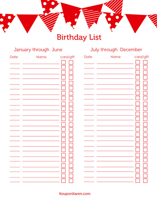 Birthday Gift List
 FREE Printable Birthday List save off Birthday Gifts