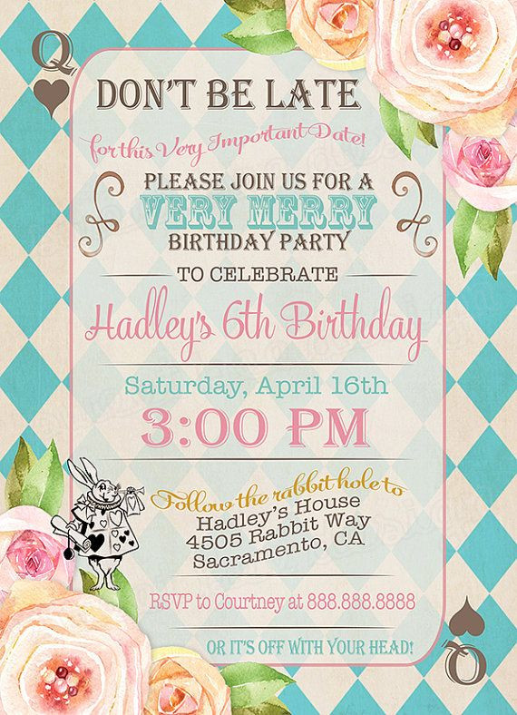 Birthday Invitation Ideas
 Alice in Wonderland Birthday Party Invitation Alice in