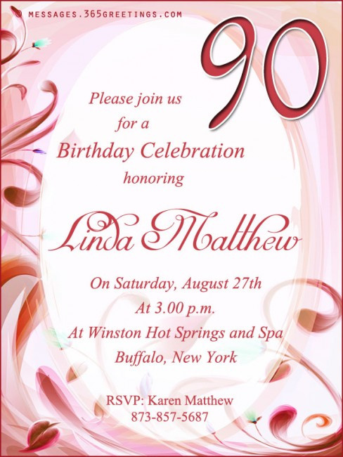Birthday Invitation Text
 90th Birthday Invitation Wording 365greetings