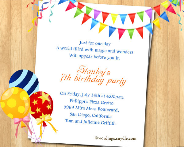 Birthday Invitation Text
 7th Birthday Party Invitation Wording – Wordings and Messages